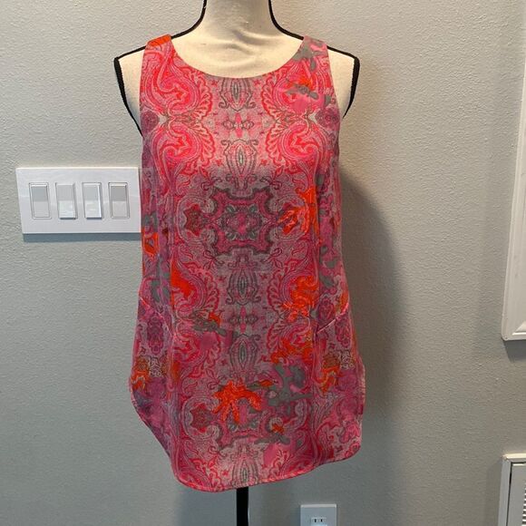 CAbi Jubilee Pink Paisley Tank Blouse Zipper Sleeveless Summer Lined Party S - Picture 3 of 11